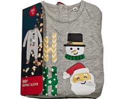 Baby Boxpak met Kerstprint | Maat 62 | Grijs | Lange Mouwen | Comfortabele Kerst Onesie met Voetjes | Sneeuwman, Kerstman & Rendier
