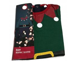 Baby Kerst Boxpak | Maat 62 | Groen Rood | Elf Outfit | Warme Pyjama met Voetjes | Kerst Romper / Sleeper