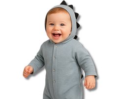 BoefieBoef Baby Boxpakje Dinosaurus - Baby Onesie Jumpsuit Blauw - Kruippak - Dierenpak - Pyjama - 6-18 maanden - Romperer, Boxpakje, Kruippak, Dierenpak, Pyjama – Baby's 6-18 maanden - jongens en meisjes - 100% Katoen - Drukknopen – Blauw