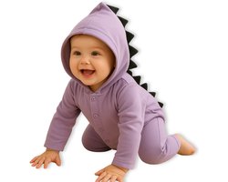 BoefieBoef Baby Boxpakje Dinosaurus - Baby Onesie Jumpsuit Paars - Kruippak - Dierenpak - Pyjama - 6-18 maanden - Romperer, Boxpakje, Kruippak, Dierenpak, Pyjama – Baby's 6-18 maanden - jongens en meisjes - 100% Katoen - Drukknopen – Paars