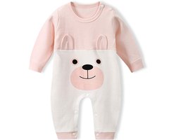 BoefieBoef Schattige Baby Dieren Romper Beer Roze Boxpakje - Zacht Katoenen Babykleding 0-12 Maanden - Jumpsuit Kinderen - Pyjama - Speelpak - Outfit - Babybody - Babypakje Drukknoopsluiting - Jongen & Meisje - Perfect Kraamcadeau - 0-1 jaar