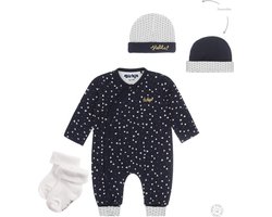 Dirkje Bio Basic Set (3delig) Donkerblauw Boxpak met hartjes, Mutsje en sokjes - Maat 62