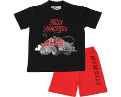 Fun2Wear - Brandweerman Shortama Baby | Zwart - Katoen - Maat 68