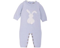 Gebreid Unisex Boxpakje – Babykleding Jongens & Meisjes – Baby romper met konijn patroon- Maat 62 (1-3 Maanden) – Winter Newborn Overall – Blauw– Kraamcadeau & Babyshower Cadeau – Sinterklaas Tip