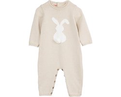 Minora gebreide unisex boxpakje- Baby jongens en meisjes- Maat 74- 6/9 maanden-Newborn overalls winter- Konijn patroon romper- Baby kleding jongens-Beige-Kraamcadeau- Sinterklaas