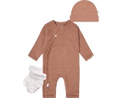Noppies - KLEDINGSET (3delig) - Boxpak Nevis, Mutsje Nevel Cafe Au Lait Melange, met sokjes - Maat 62