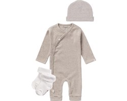 Noppies SET(3delig) Boxpak Nevis, Mutsje Nevel Taupe, met sokjes - Maat 50