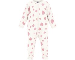 Petit Bateau Babypyjama van geruwde fleece met kraag en hartjesprint