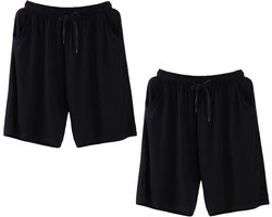 Plus Size 2 Pack Zachte Elastische Pyjama Bottoms Shorts Dunne Lichtgewicht Slaap Lounge Shorts Met Zakken S-6XL, Zwart + Zwart, 4XL