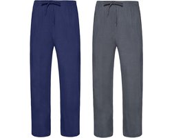 Set van 2 heren pyjama shorts - Zomer lounge shorts met verstelbare taille en zakken - Marineblauw en grijs - Maat L met lengte.