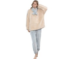 Winter Pajamas Plus Size Women'S Warm Coral Fleece Pajamas,Casual Fluffy Comfortable Loungewear,Pajama Set-B-Xl