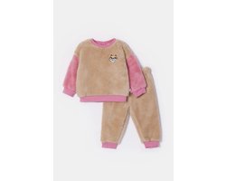 Woody huispak baby meisjes - beige/roze - kat - 252-10-PYM-M/127 - maat 68
