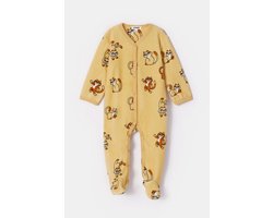 Woody kruippakje baby unisex velours - geel - katten all-overprint - 252-10-RBF-V/920 - maat 56