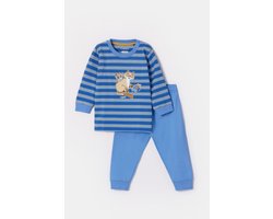 Woody pyjama baby jongens - blauw/geel gestreept - kat - 252-10-PLC-S/910 - maat 74