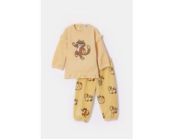 Woody pyjama baby meisjes velours - lichtgeel - kat - 252-10-PDL-V/619 - maat 74