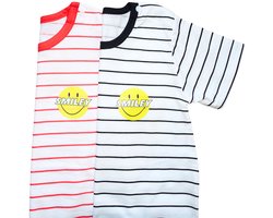 Zibbi Originals Baby Boxpak Smiley – 2-Pack – Korte Mouw – Maat 66 – Wit met Rode & Zwarte Strepen