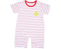 Zibbi Originals Baby Boxpak Smiley – 2-Pack – Korte Mouw – Maat 73 (6-9 maanden) – Wit met Rode & Zwarte Strepen