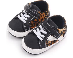Baby schoentjes - babysneakers van Completebabyuitzet - klittenband - Schoenmaat 19-20 – 6-12 maanden (12cm) - zwart, luipaardprint