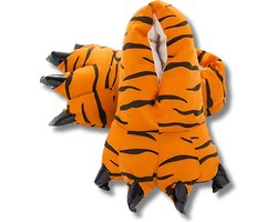 BoefieBoef Dinopoten Tijger – Dierensloffen - Warme Pantoffels met Antislip Zool (Maat 23-30) - Peuter & Kleuter Sloffen voor Kinderen 2-6 Jaar – Klauwpoten – Flanel & Katoen – Gripzool – Jongens & Meisjes – Verjaardagscadeau - oranje