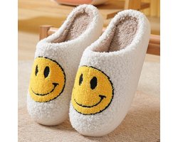 Budino® Smiley Kinder Pantoffels - Smiley Sloffen - Pantoffels - Sloffen - Jongens en Meisjes - Wit Geel - Maat 30/31
