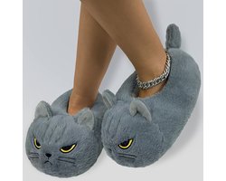 Grappige pantoffels | Boze Katten sloffen | One size fits all maat 34 t/m 40 voor Kinderen, Dames en Heren | Kitten Pantoffel | Pluche dierenpantoffels | zachte binnenschoenen | Sloffen en Pantoffels maat 36, 37, 38, 39 en 40