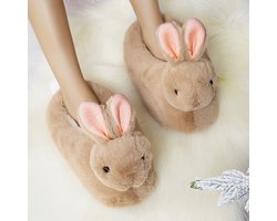 Grappige pantoffels | Bruine Konijnen sloffen | One size fits all maat 32 t/m 38 voor Kinderen, Dames en Heren | Pantoffel dierensloffen | Pluche dierenpantoffels | zachte binnenschoenen | Sloffen en Pantoffels maat 32, 33, 34, 35, 36, 37, 38