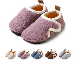 Herfst/Winter Kinder Katoenen Pantoffels - Antislip Katoenen Pantoffels met Zachte Zolen - Warme Antislip Katoenen Pantoffels voor Binnen - Klittenband Ontwerp - Maat 32-33, binnenlengte 19 cm (De maten vallen klein)