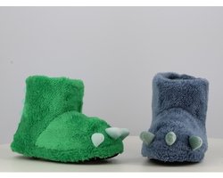 Jongens dinosaurus fleece pantoffels – zeer zachte groene huissloffen – antislip – maat 32
