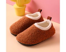 Kindersloffen van Baby-Slofje - Sloffen Kinderen - Pantoffels - Bruin - maat 24/25 - Anti slipzool - warme voeten