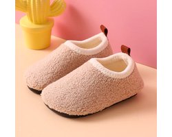 Kindersloffen van Baby-Slofje - Sloffen Kinderen - Pantoffels - Zand - Beige - maat 26/27 - Anti slipzool - warme voeten