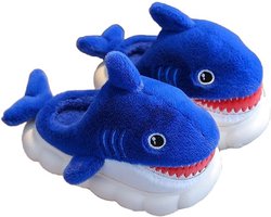 Winter slippers - kinderslippers - Schattige Haai Slippers - Een binnenlengte van 21 cm - geschikt voor een voetlengte van 20 cm - pluche winterslippers - katoenen slippers - antislip binnenslippers - duurzame katoenen slippers - maat 34/35 - blauw