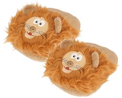 Apollo Dieren voetenwarmer slof - jongens / meisjes - leeuw - lichtbruin - one size - 30 x 27 cm - polyester