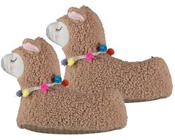 Apollo dierensloffen voor kinderen - lama - bruin - maat 31-32 - warme wintersloffen