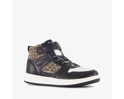 Blue Box hoge meisjes sneakers met panterprint details zwart - Maat 36