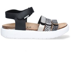 Braqeez 426420-789 Meisjes Platte Sandalen - Zwart - Leer - Klittenband