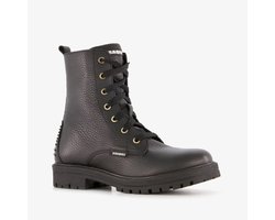 Braqeez leren meisjes veterboots zwart - Maat 38 - Uitneembare zool