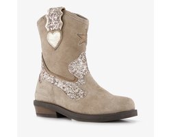 Braqeez suède meisjes cowboylaarzen met glitter taupe - Beige - Echt leer - Maat 28