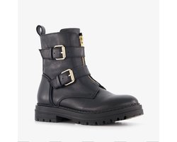 Groot leren meisjes biker boots zwart - Maat 35