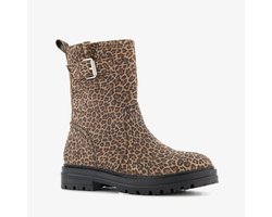 Groot leren meisjes boots met luipaardrint - Zwart - Maat 32