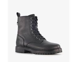 Groot leren meisjes veterboots met glitters op de hiel zwart - Maat 36