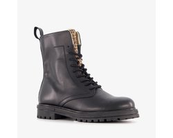 Groot leren meisjes veterboots met luipaard details zwart - Maat 39 - Uitneembare zool