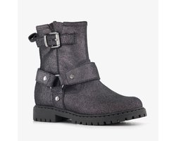Stap leren meisjes biker boots met glitters zwart - Maat 26