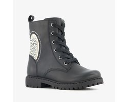 Stap leren meisjes veterboots met hartje zwart - Maat 30
