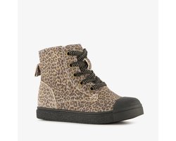 Stap leren meisjes veterschoenen met panterprint bruin - Maat 25 - Uitneembare zool