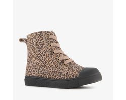 Stap leren meisjes veterschoenen met panterprint bruin - Maat 26 - Uitneembare zool