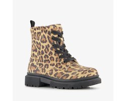 Stap suède meisjes veterboots met panterprint bruin - Maat 31 - Echt leer