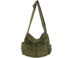 1 Stuk - Canvas Schoudertas - Unisex Messenger Bag - 40x15x34cm - Groen