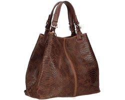 100% leren tas - Python Print Leer - vakje voor mobiel - verstelbare schouder band - BRUIN kleur