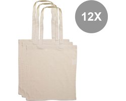 12x Katoenen Tas - Basic Tote Bag - stevige kwaliteit – Naturel van kleur