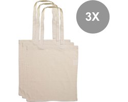 3x Katoenen Tas - Basic Tote Bag - stevige kwaliteit – Naturel van kleur